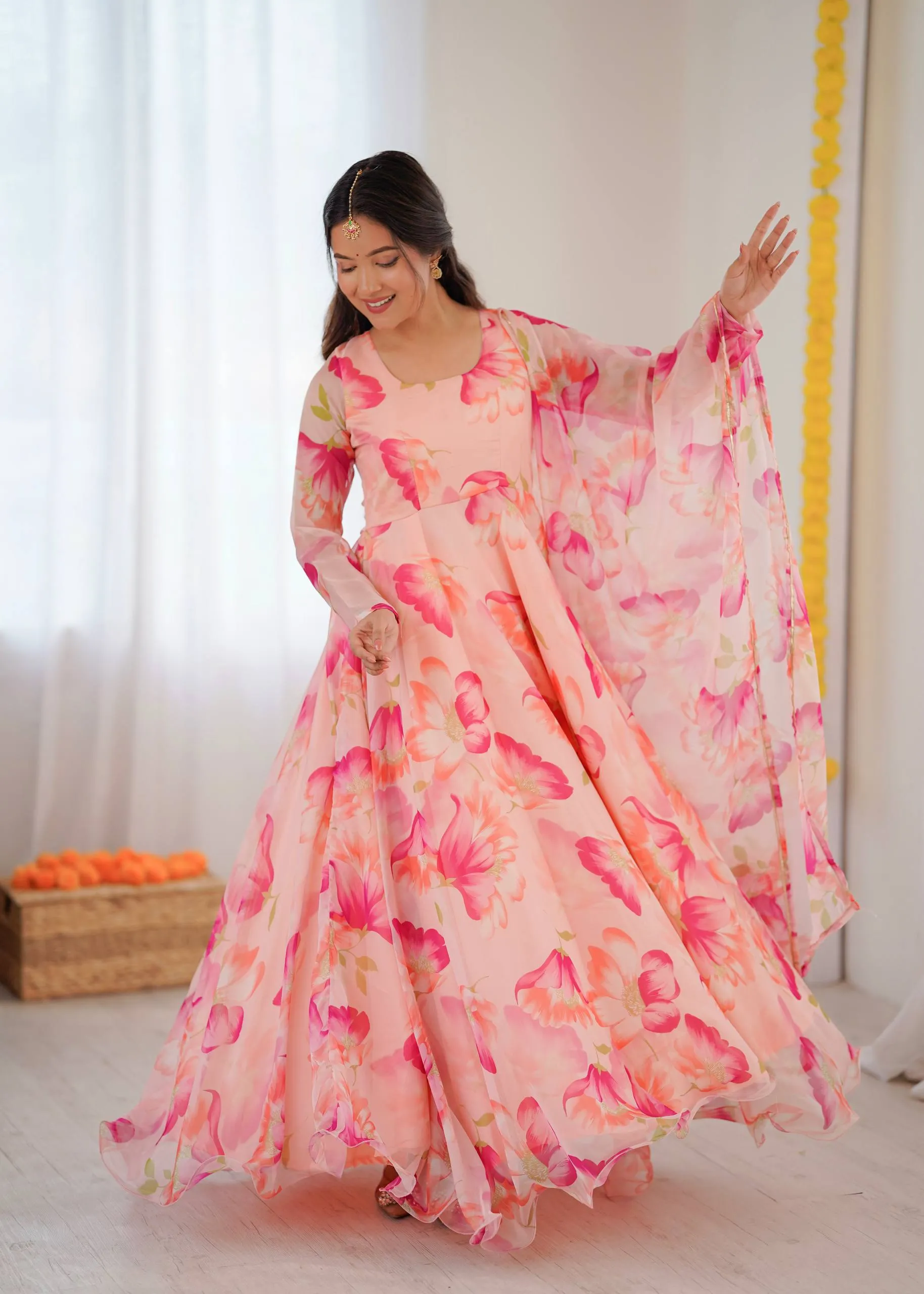 Alia 433 Organza Taby Silk Hand Work Printed Gown Wholesale Surat
