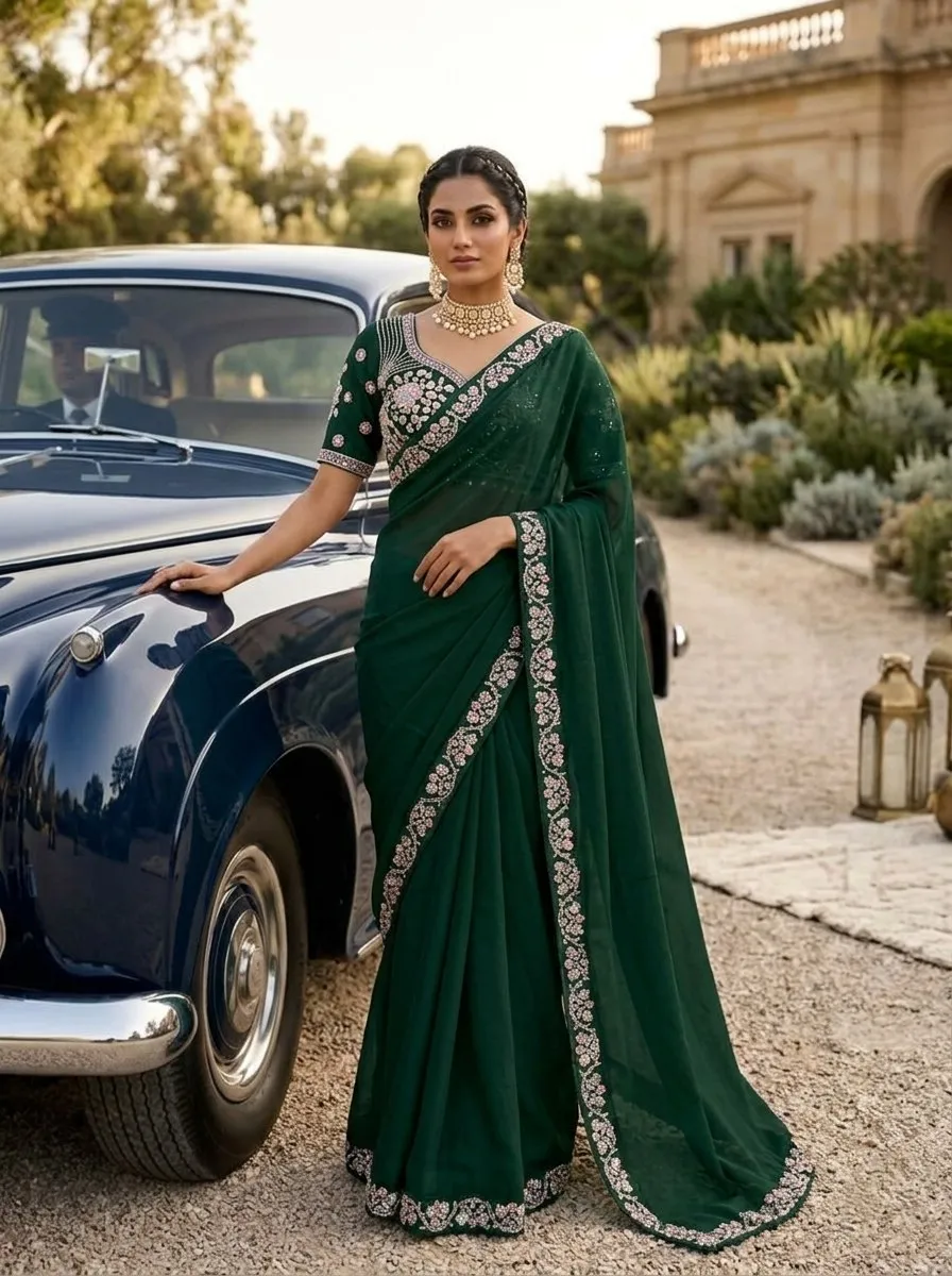Kiara Marvel1 Malay Satin Silk Embroidery Saree Wholesale Surat