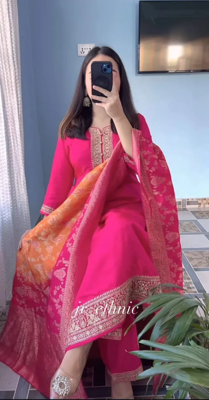 Yasu Pink Haldi Banarasi Weaving Work Readymade Dress Wholesale Surat