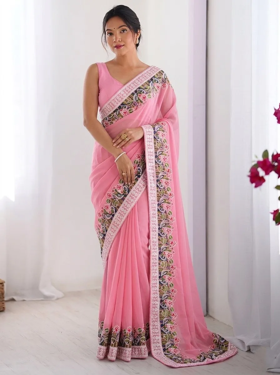 Kiara Aksaya Georgette Embroidery Work Saree Wholesale Surat