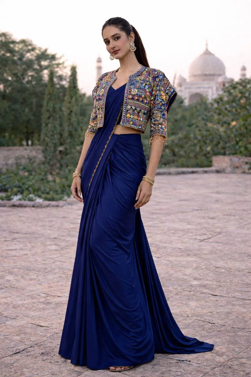 BDB 67 Crep Silk Embroidery Work Ready To Wear Saree Wholesale Surat