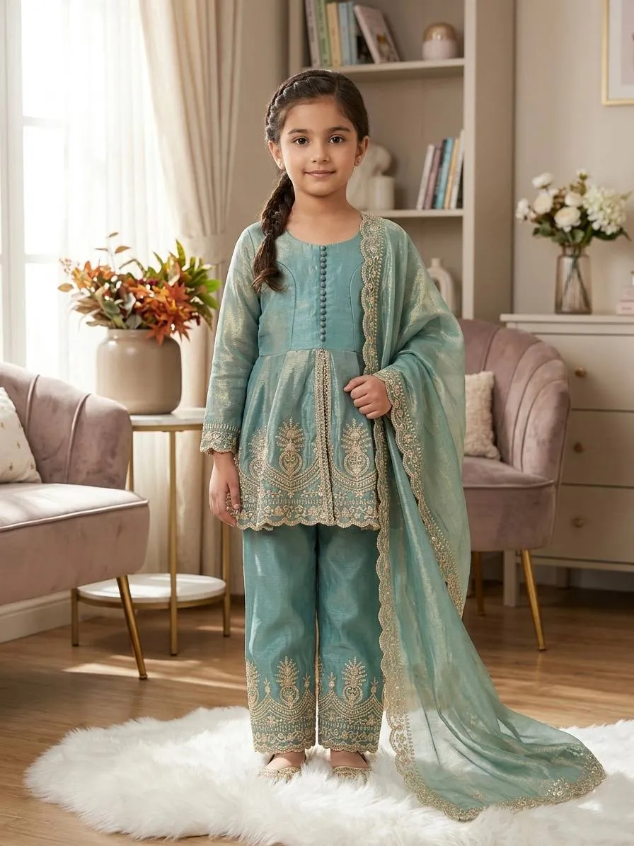 Sabina 1711 Fendy Silk Embroidery Top Pant Dupatta Kids Wear Wholesale Surat