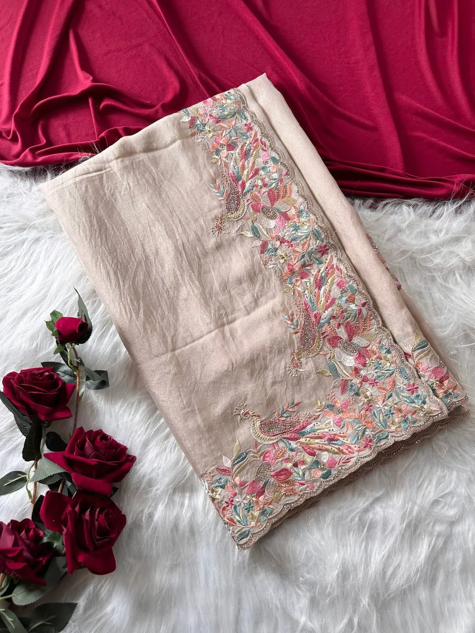 MHV Hania Silk Embroidery Party Wear Saree Wholesale Surat