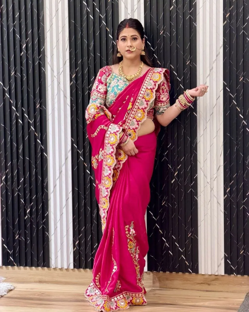 RC1 Rangoli Silk Embroidery Work Wedding Saree Wholesale Surat