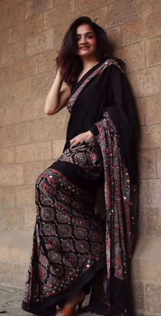 WMS Model Silk Tranding Ajarakh Printed Saree Wholesale Surat