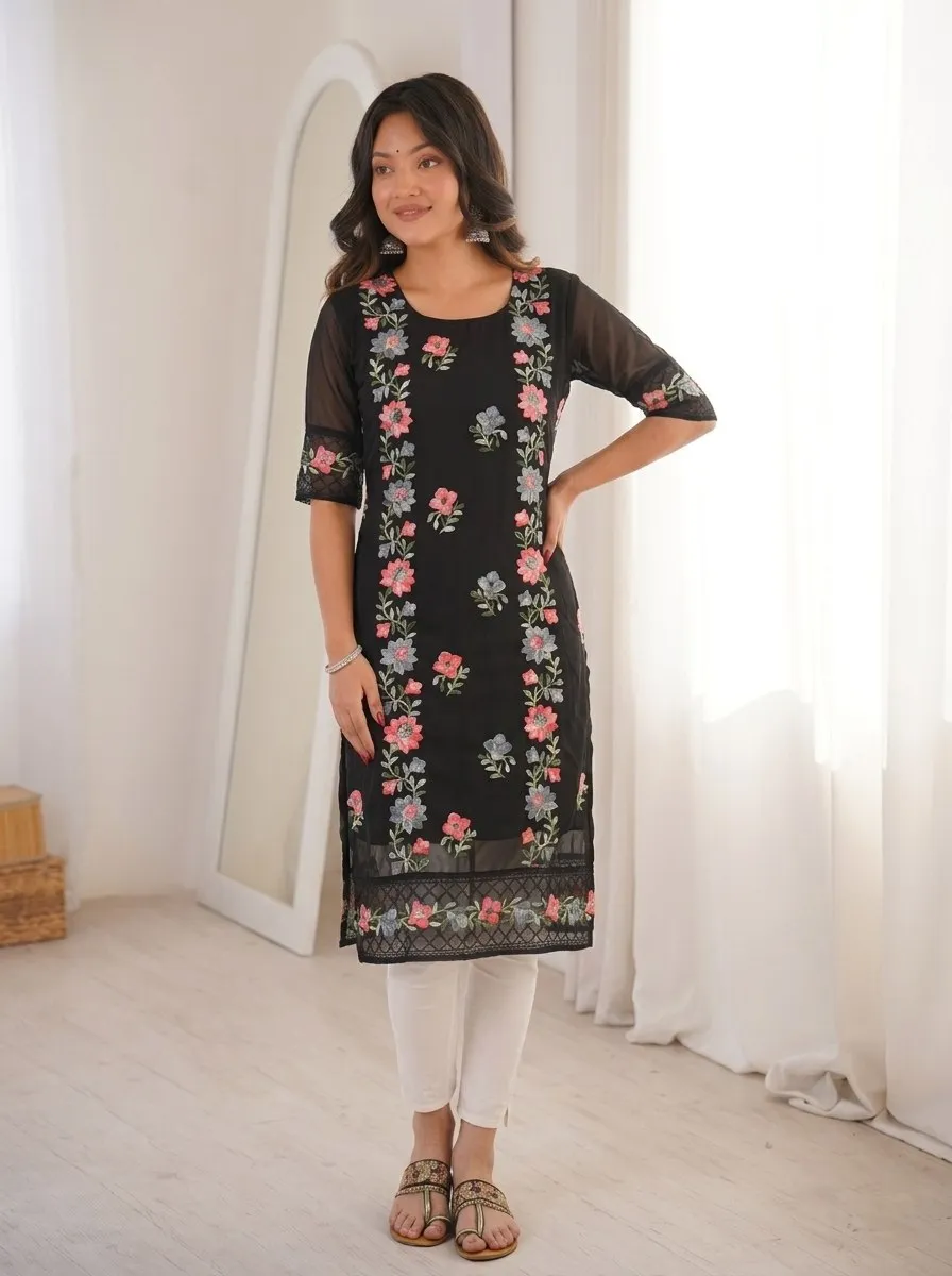Kiara Georgette Lucknowi Chickenkari Work Kurti Wholesale Surat