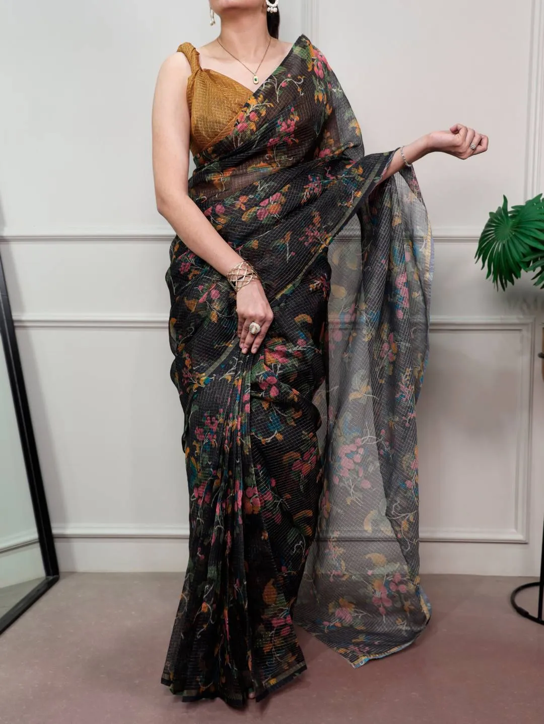 WMN 7066 Kota Doria Floral Printed Saree Wholesale Surat