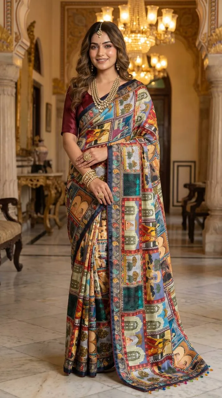 WMS Roman Silk Rajavadi Printed Festival Saree Wholesale Surat