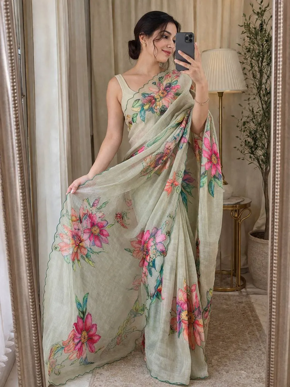 Kusum 850 Soft Linen Silk Printed Khatli Work Saree Wholesale Surat