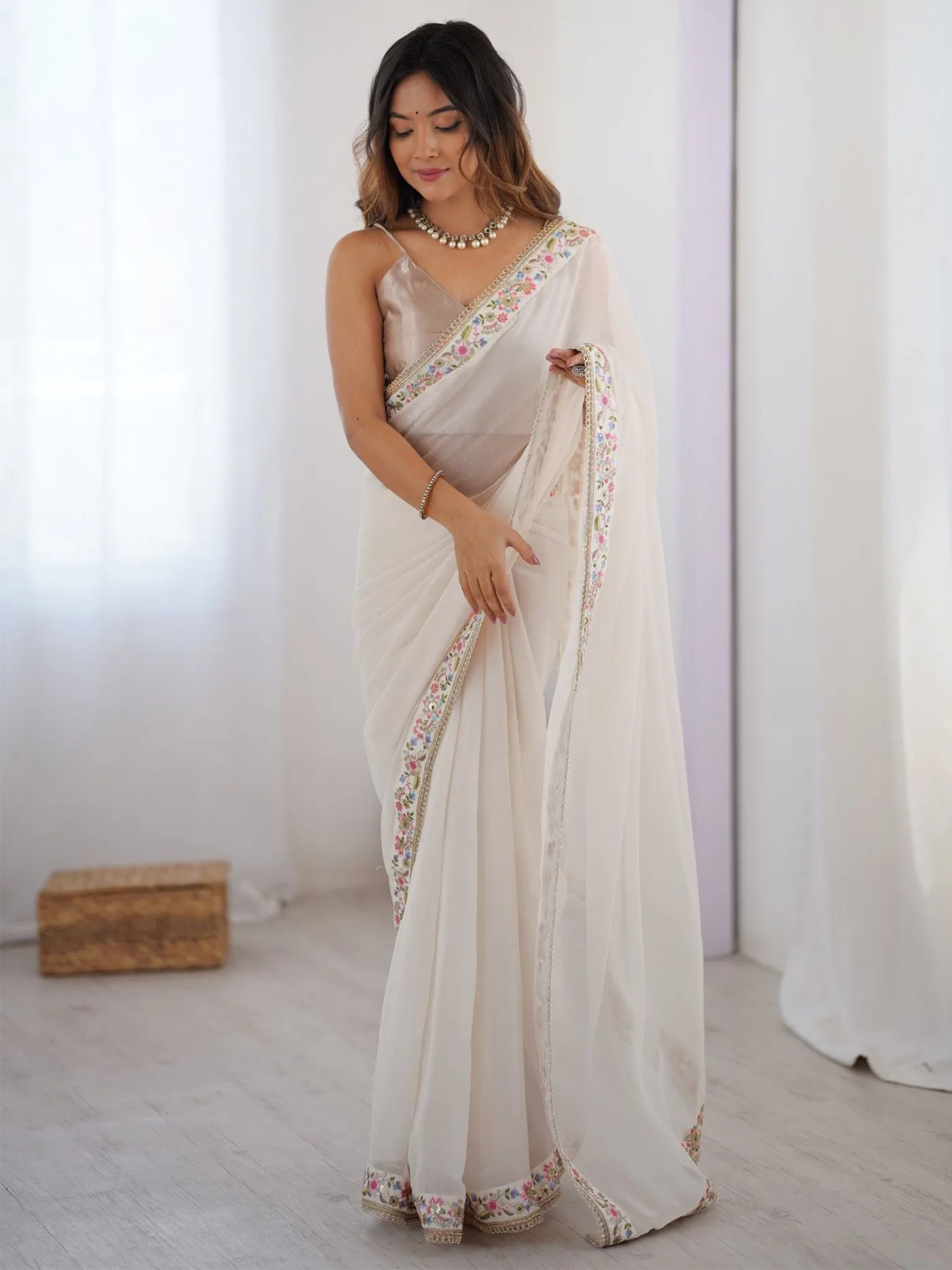 FFD Dimond Georgette Embroidery Festival Saree Wholesale Surat