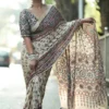 WMS Semi Model Silk Ajarakh Printed Mirror Work Saree Wholesale Surat