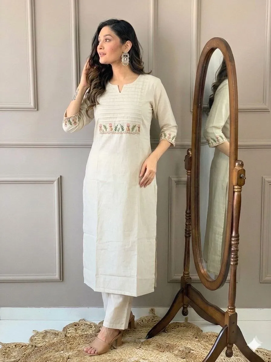 RM Cotton Embroidery Daily Wear Kurti Pant Wholesale Surat