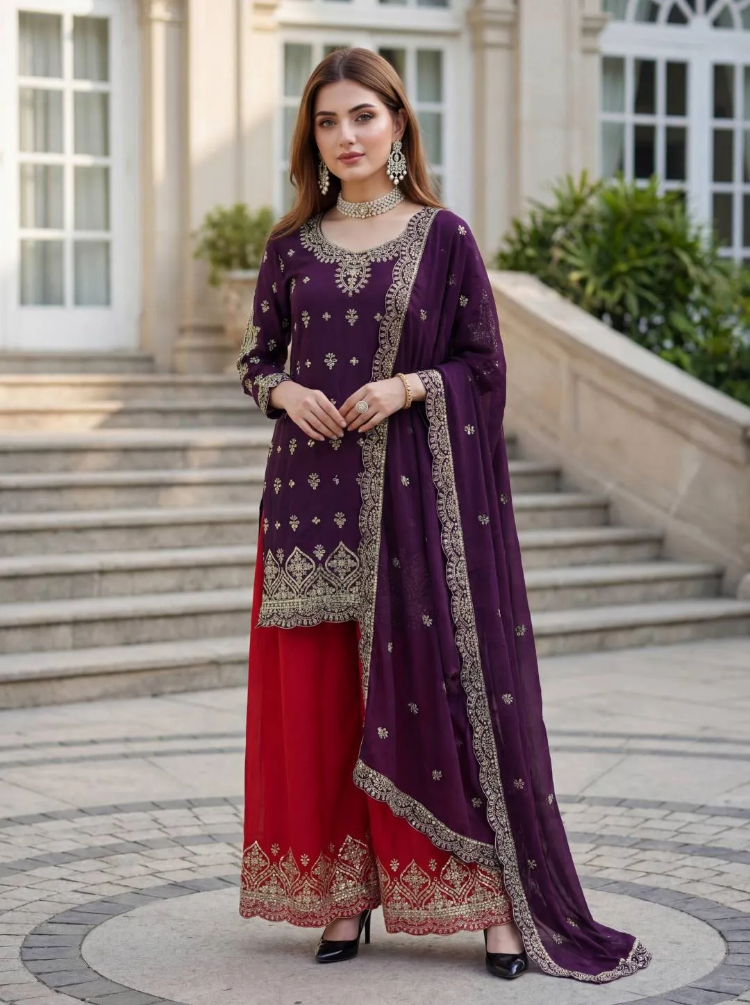 DKT 5158 Chinon Silk Embroidery Festival Sharara Suit Wholesale Surat