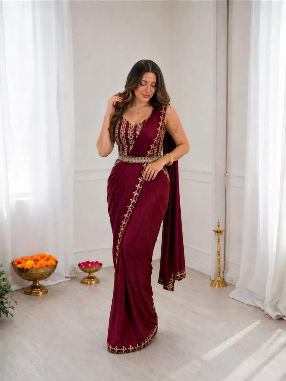 BDB 74 Crep Silk Festival Embroidery Ready To Wear Saree Wholesale Surat