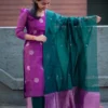 FFD Art Silk Weaving Purple Color Kurti Pant Dupatta Set Wholesale Surat