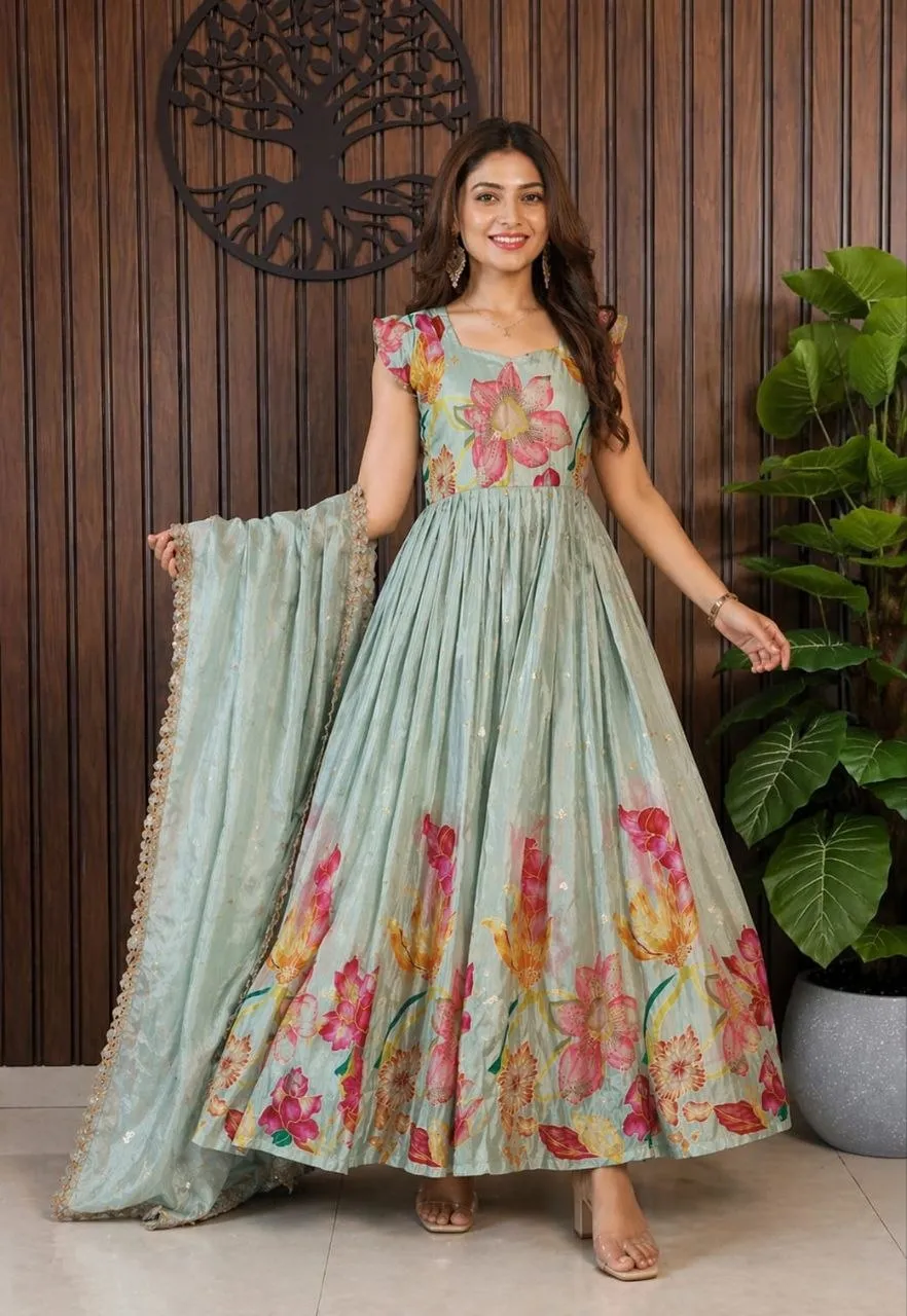 Pari Pure Silk Embroidery Work Festival Gown Wholesale Surat