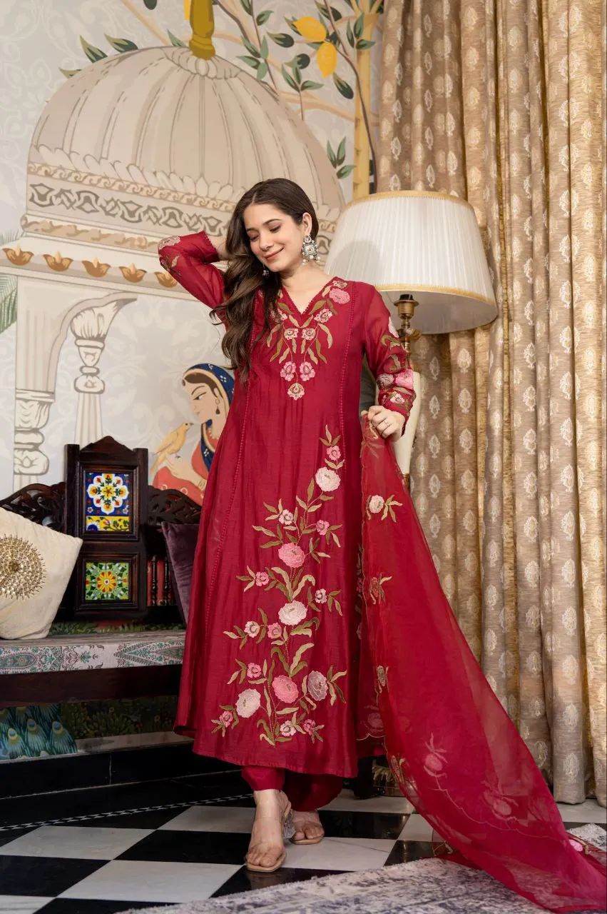 ATQ Zilmil Heavy Muslin Embroidery Festival Gown Set Wholesale Surat