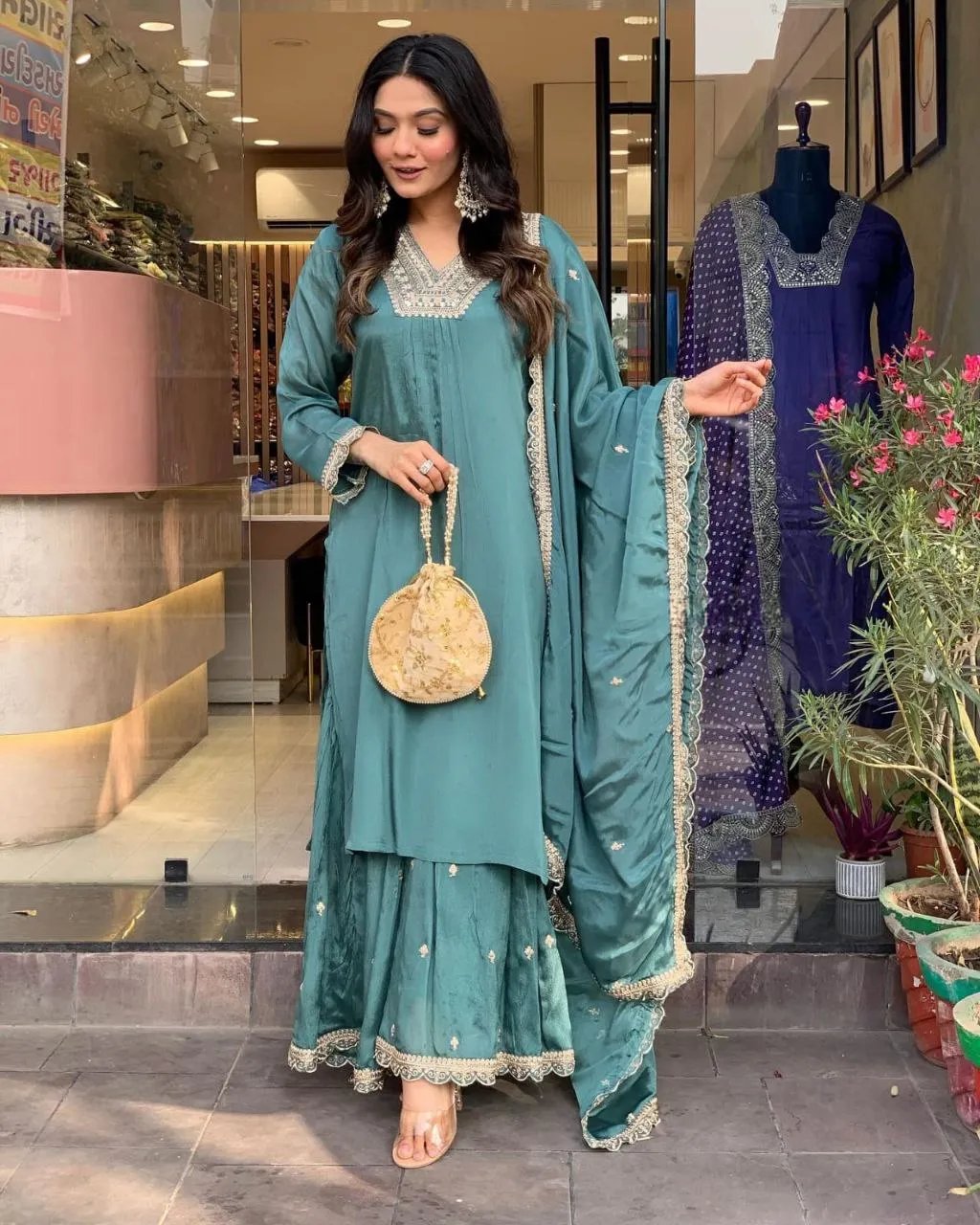 ATQ Vrunda Chinon Silk Embroidery Work Readymade Dress Wholesale Surat