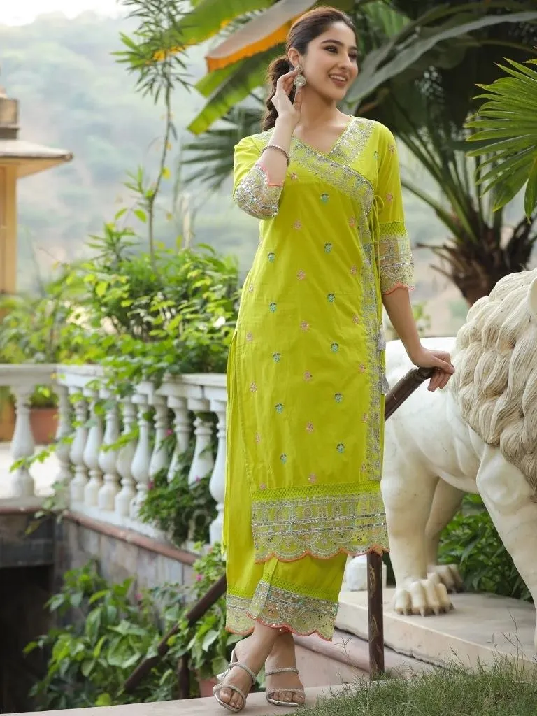 ATQ Sara Chanderi Silk Embroidery Work Fetival Kurti Pant Wholesale Surat