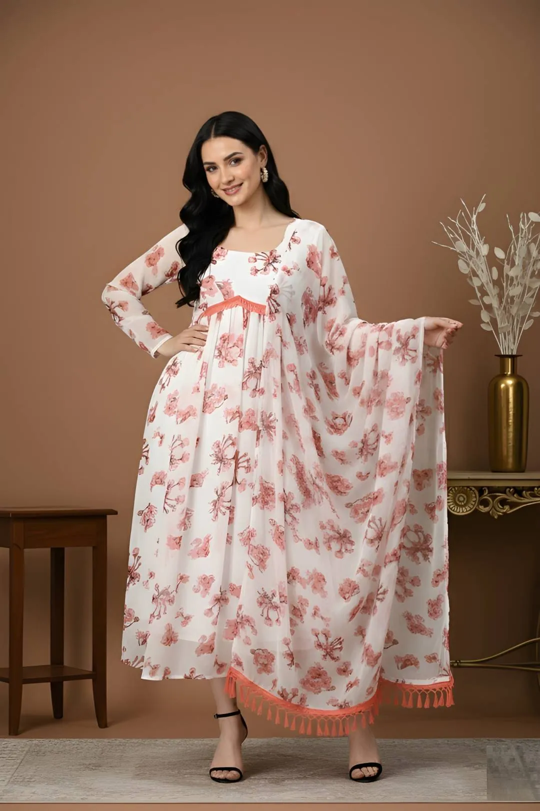 Shiv 368 Georgette Printed Gown With Dupatta Wholesale Surat