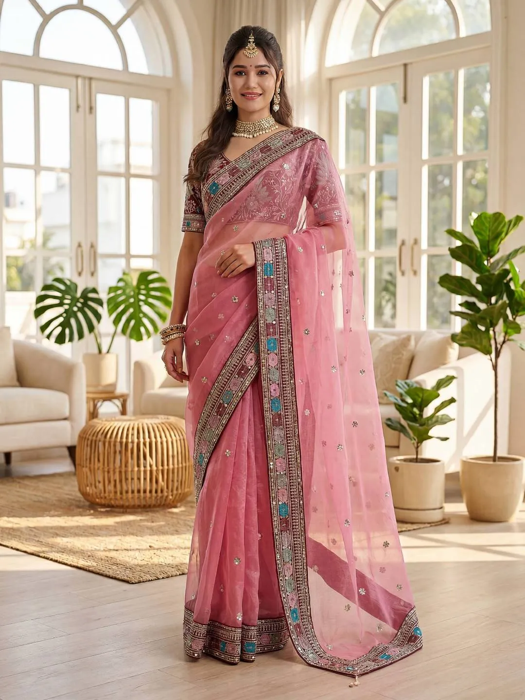 DKT 5045 Orgenza Silk Embroidery Festival Saree Wholesale Surat