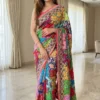 WMS Roman Silk Ajarakh Printed Mirror Work Saree Wholesale Surat