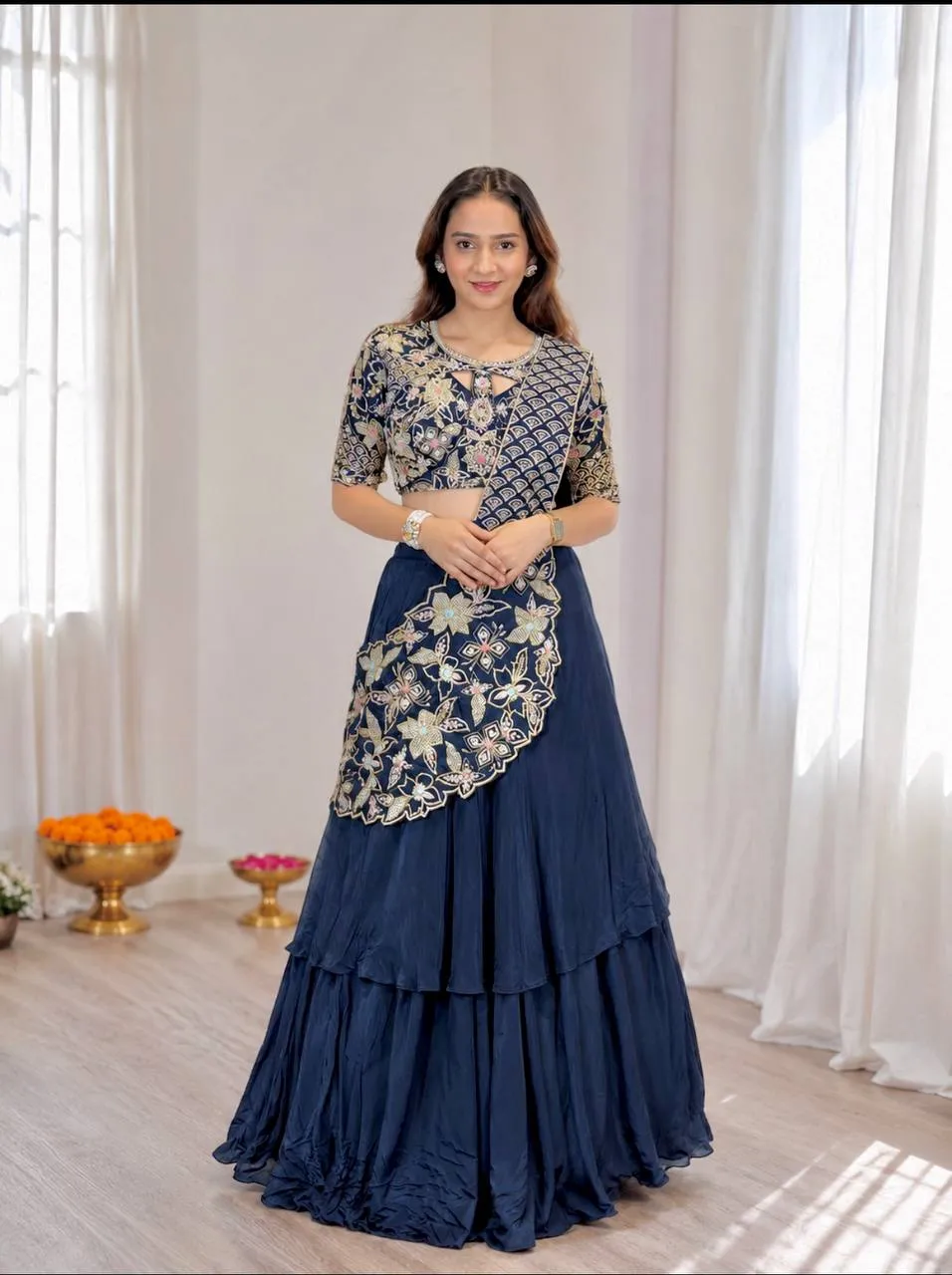 BDB 75 French Crep Silk Embroidey Festival Ready To Wear Saree Wholesale Surat