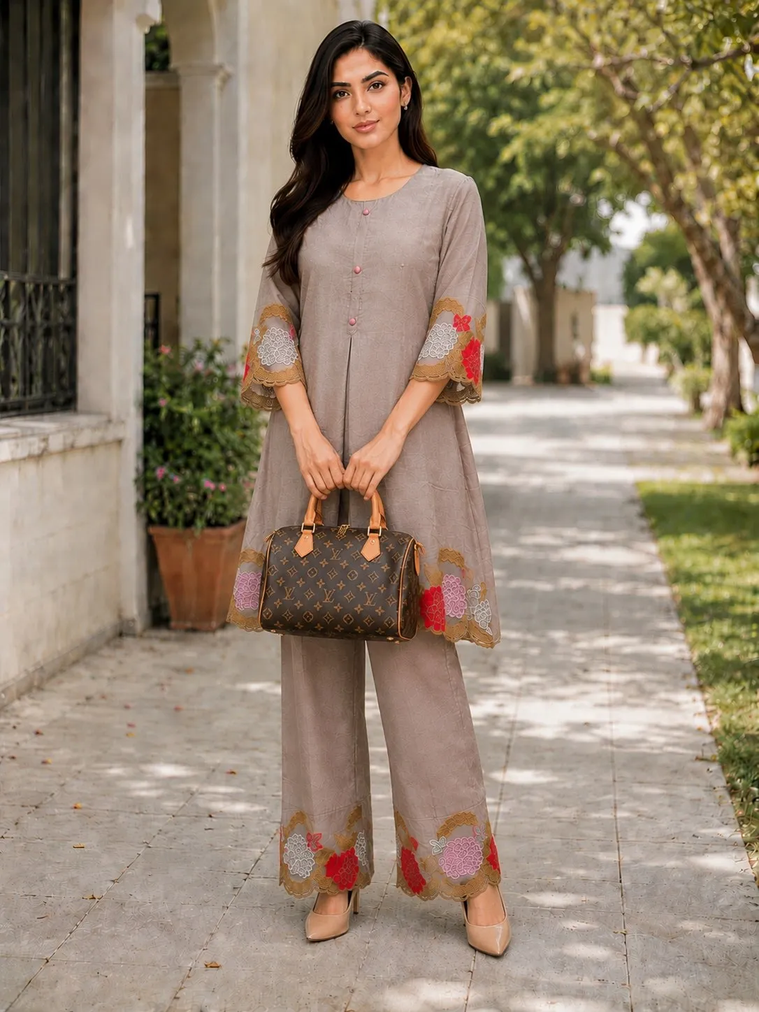 ATQ 1002 Mul Chanderi Embroidery Office Wear Co Ords Set Wholesale Surat