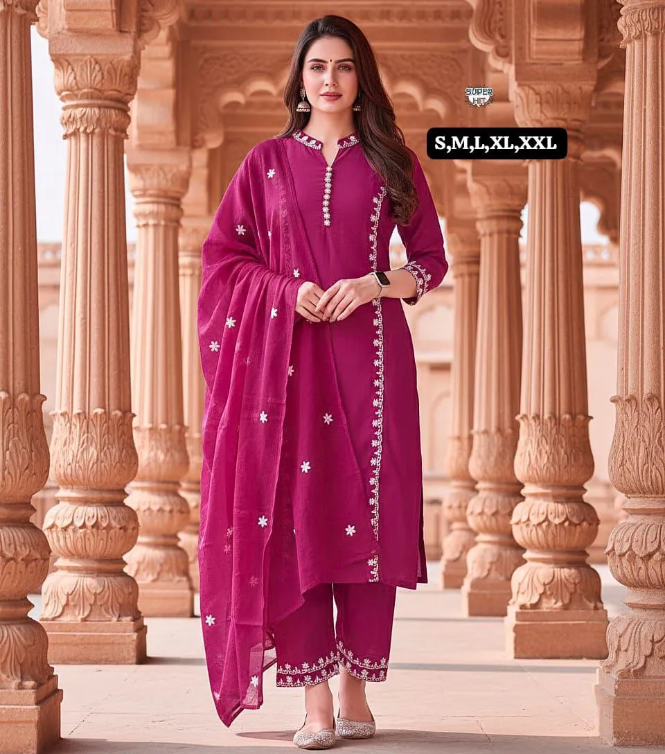 SWT Chanderi Embroidery Work Readymade Dress Wholesale Surat