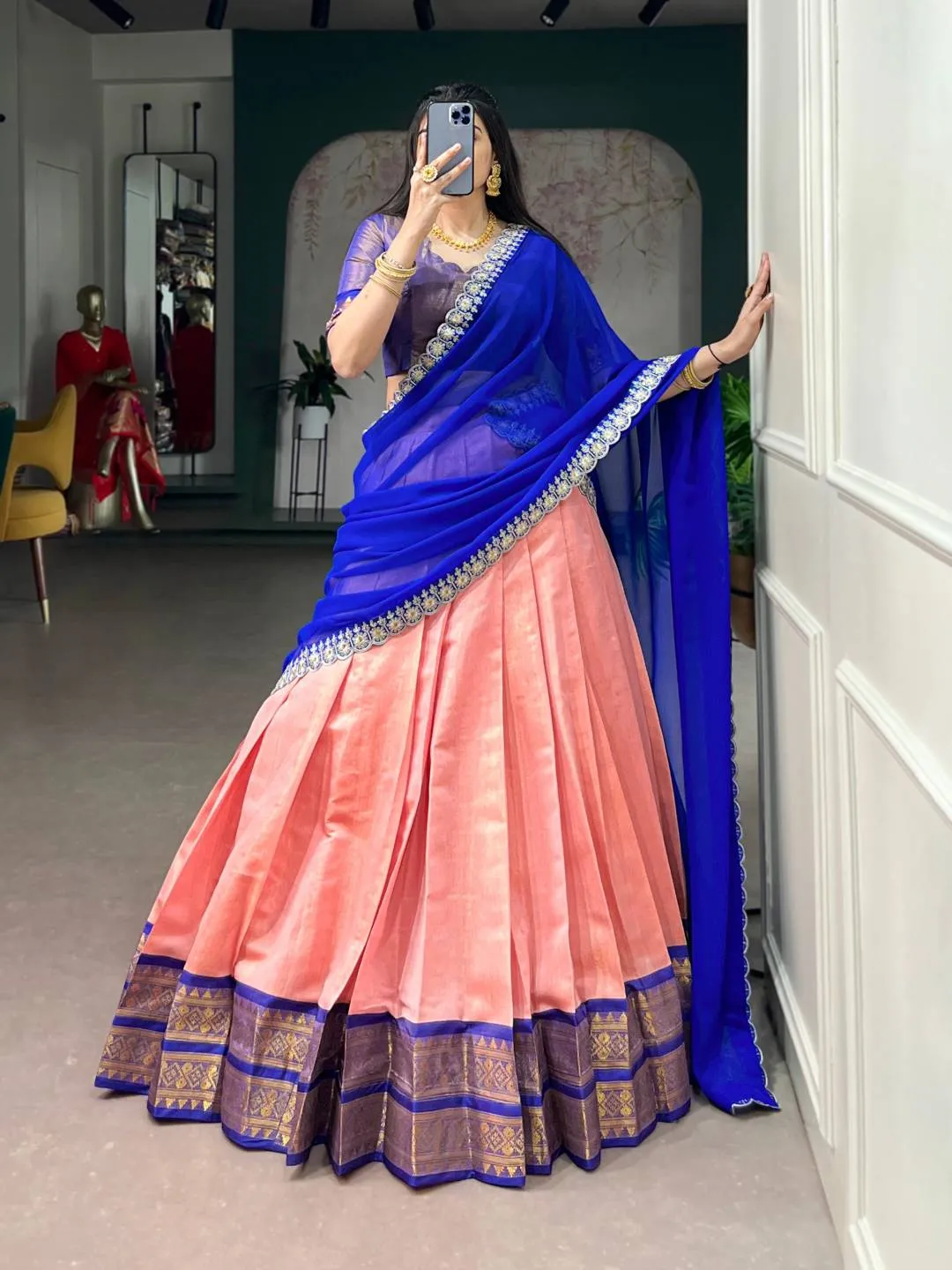 WMN 2015 Kanchipuram Zari Weaving Work Festival Lehenga Choli Wholesale Surat