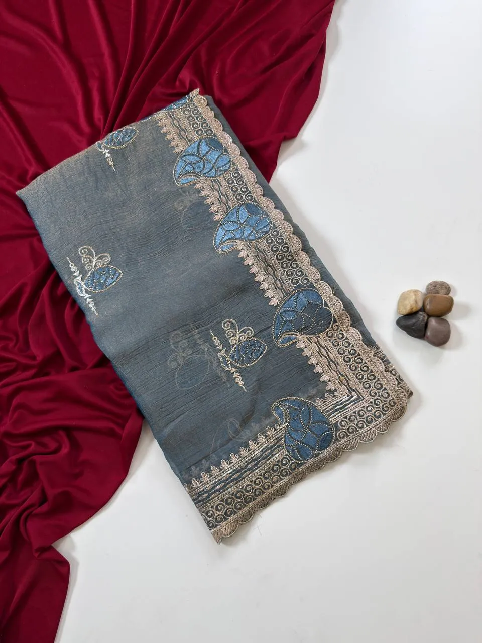 MHV Shivanya Chiffon Two Tone Elegant Embroidery Saree Wholesale Surat