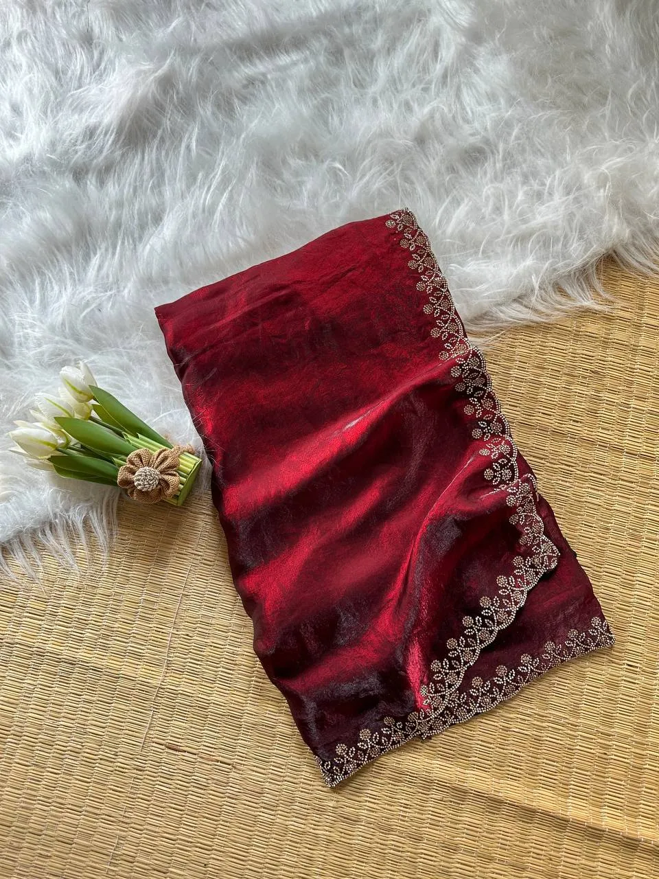 MHV Sakshi Fandy Sattin Silk Jarkhan Work Party Wear Saree Wholesale Surat
