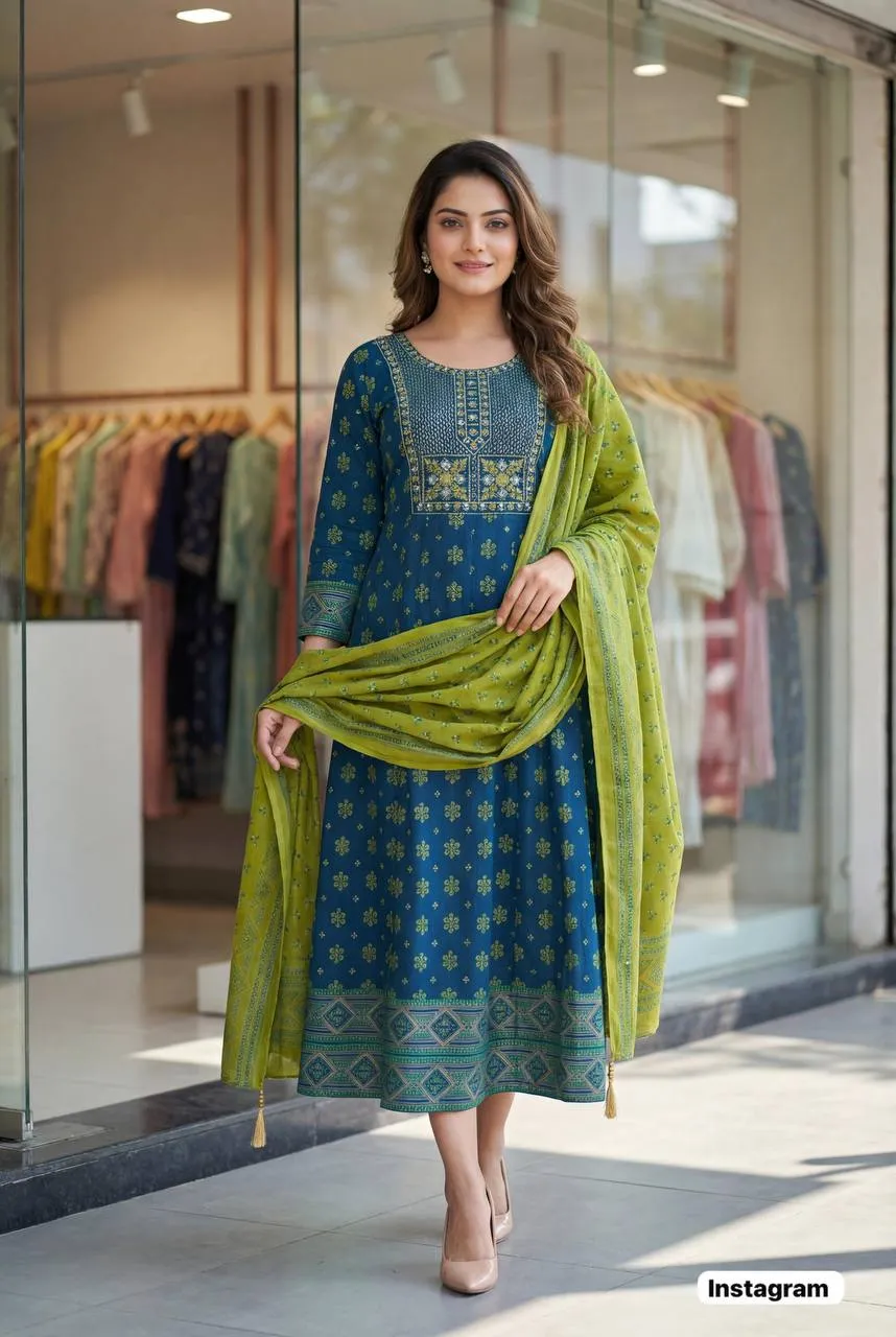 SS2016 Rayon Embroidery Anarkali Gown With Dupatta Wholesale Surat