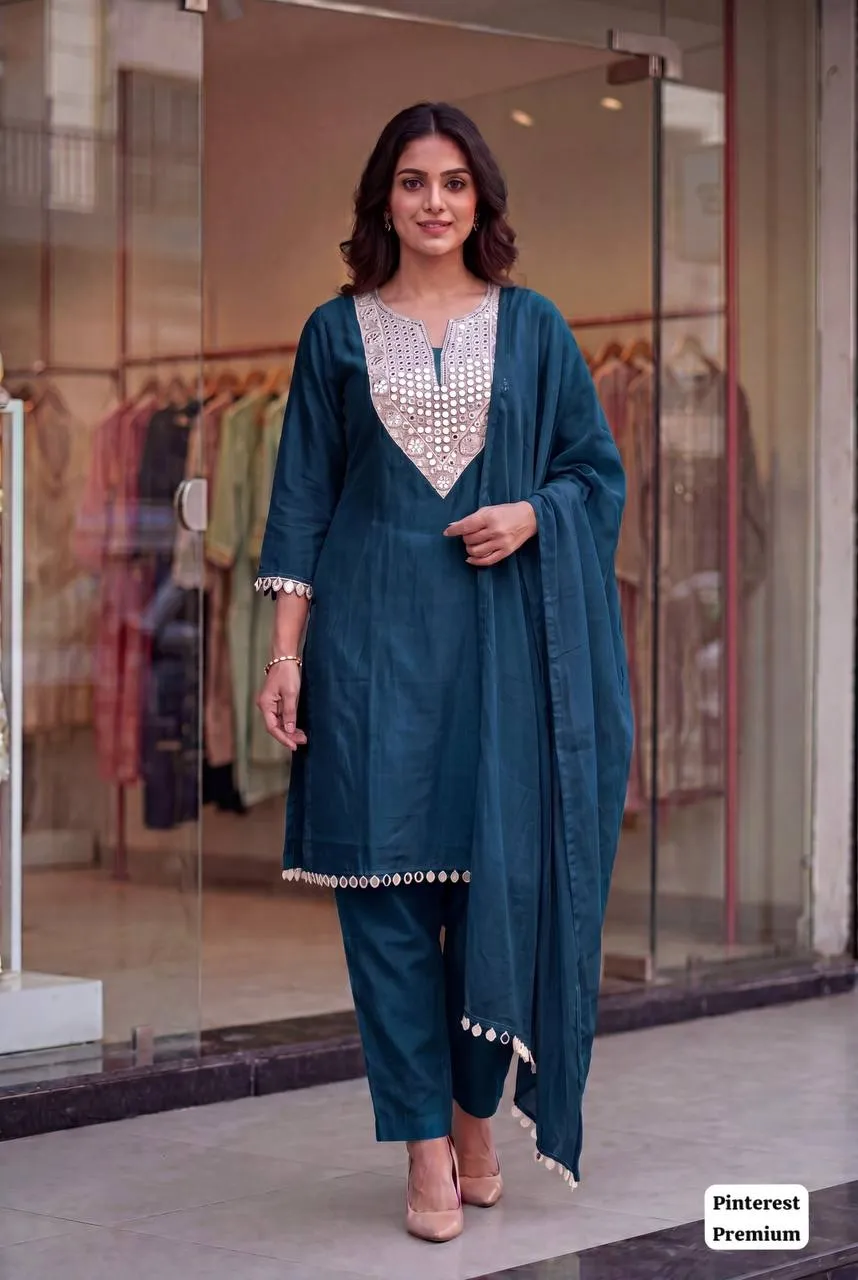 SS2016 Pinterest Rangoli Crush Silk Embroidery Kurti Set Wholesale Surat