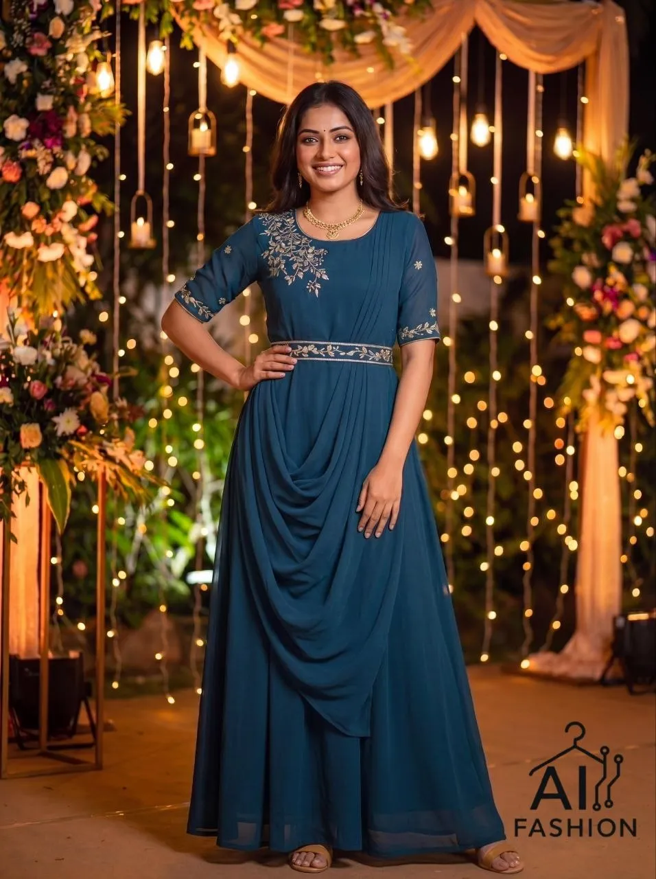 SS2016 Nayra Georgette Embroidery Hand Work Gown With Dupatta Wholesale Surat