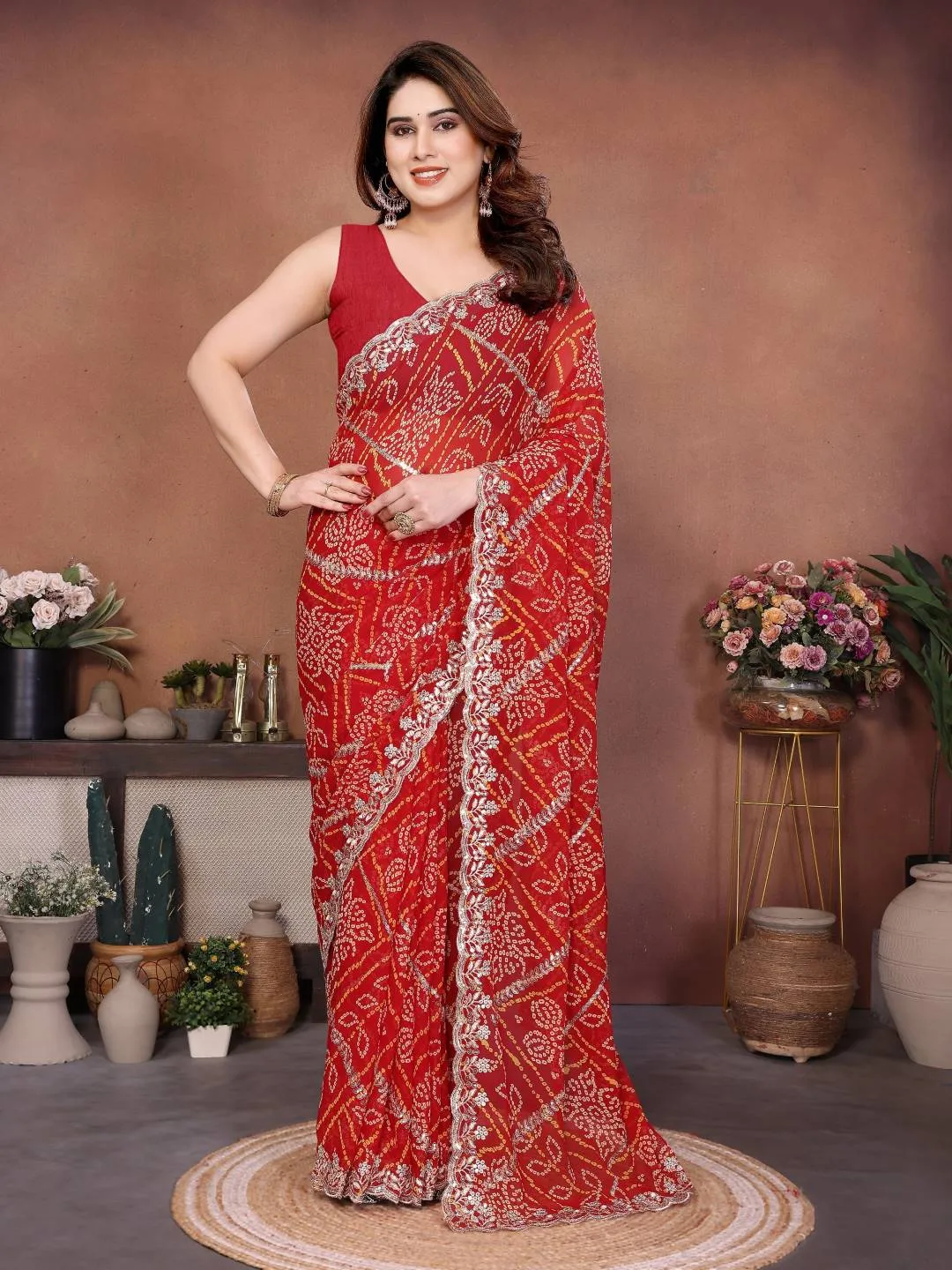 Kiara Taniska Georgette Bandhej Work Party Wear Saree Wholesale Surat