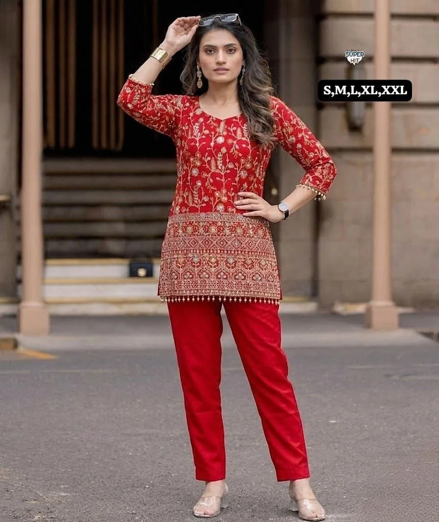 Laxmy 2148 Crape Silk Embroidery Work Festival Kurti Pant Wholesale Surat