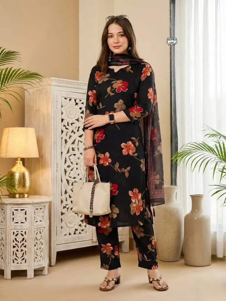 Laxmy Silk Blend Printed Daily Wear Black Readymade Dress Wholesale Surat Market