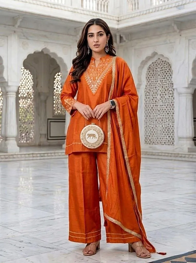 Laxmy 2125 Vichitra Silk Embroidery Festival Kurti Pant Dupatta Set Wholesale Surat