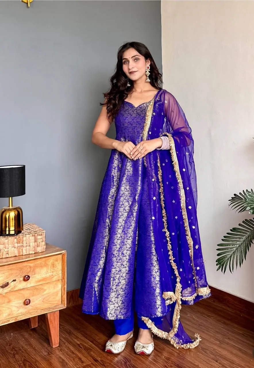 DKT 5165 Viscose Jacquard Festival Banarasi Silk Gown Wholesale Surat Market