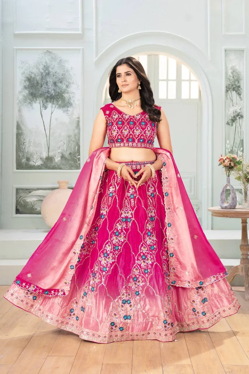 DKT 5117 Chinon Peddling Embroidery Wedding Lehenga Choli Wholesale