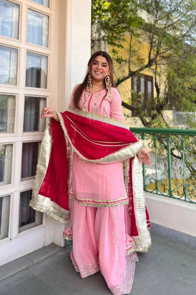 STD 6062 Organza Silk Embroidery Raksha Bandhan Sharara Suit