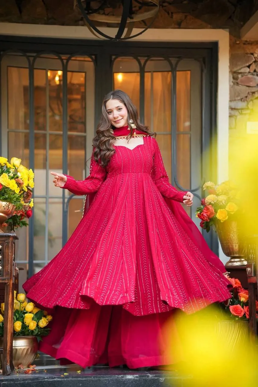 STD 6107 Faux Blooming Sequins Work Raksha Bandhan Anarkali Gown Sharara Set