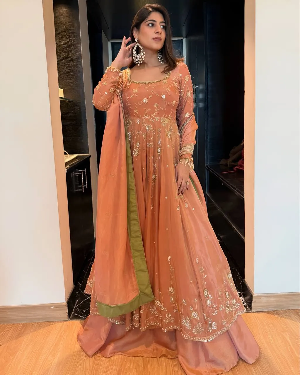STD 6108 Georgette Embroidery Work Anarkali Gown Sharara Festival For Woven