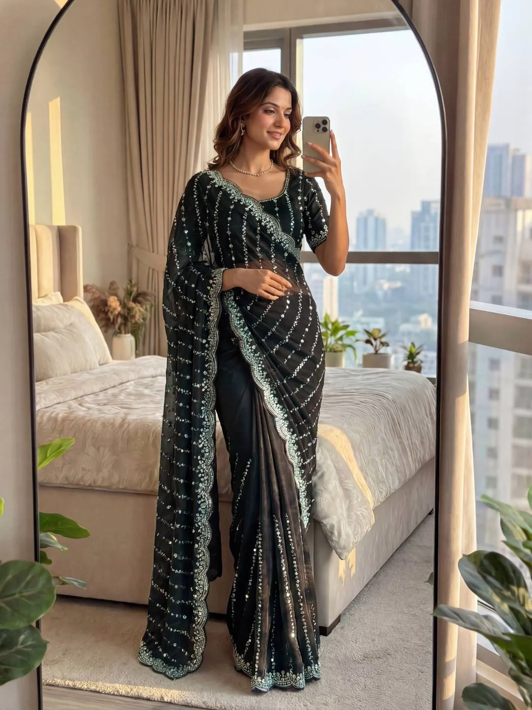DKT 5169 Fandy Satin Sequins Work Wedding & Festival Saree