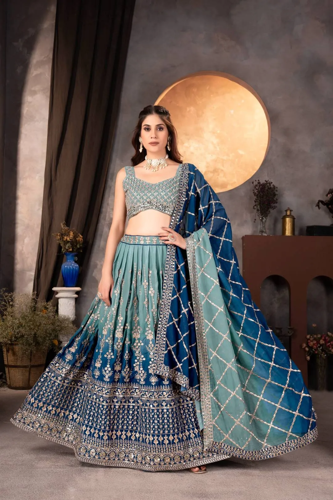 DKT 9234 Georgeet Zari Embroidery Work Lehenga Choli Wholesale Surat