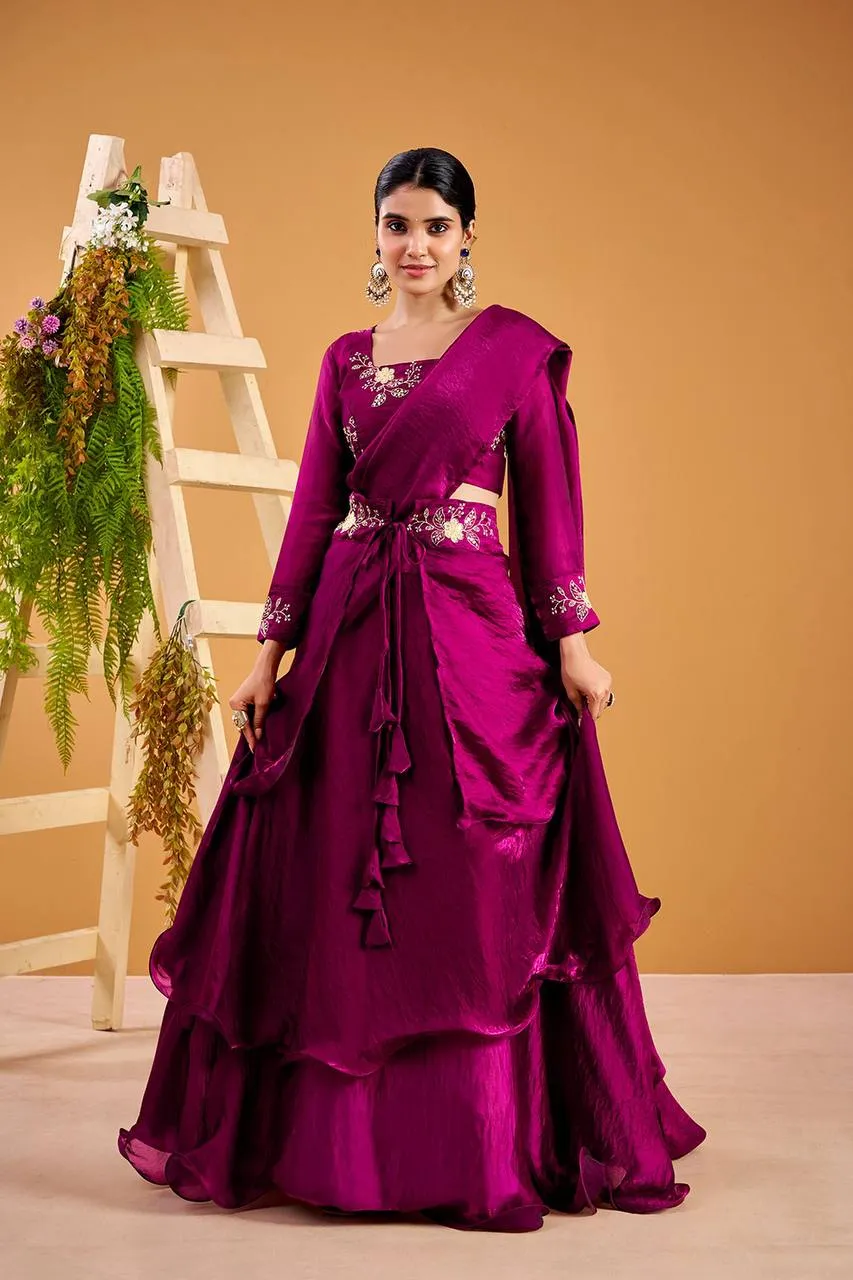 STD 6113 Fandy Satin Party Wear Ruffle Saree Wholesale Online Surat Market