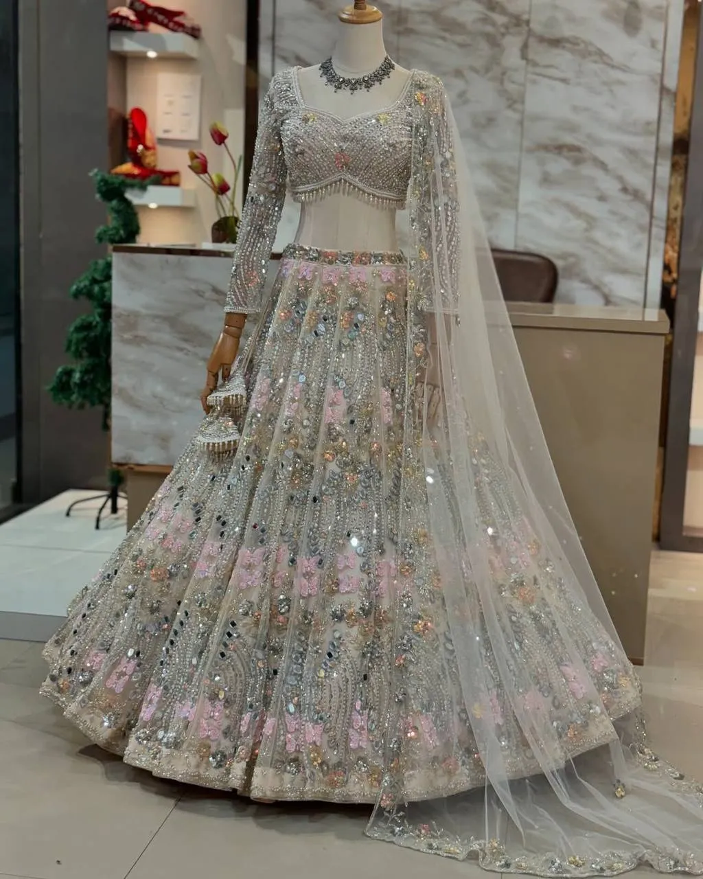 SBD 1709 Net Mirror Embroidery Work Designer Wedding Lehenga Choli Collection