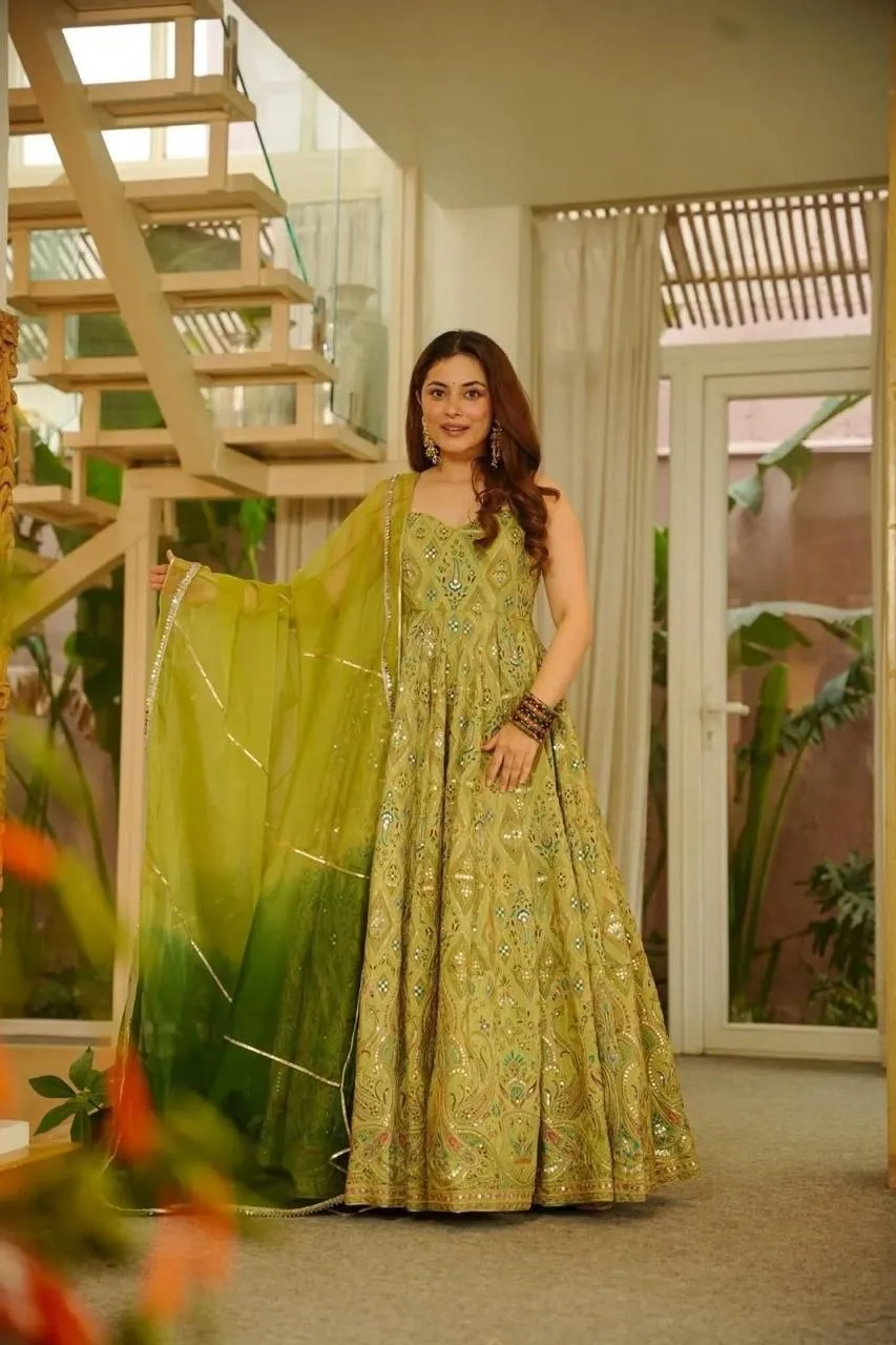 SWT 1198 Organza Silk Jimmy Printed Anarkali Gown Collection