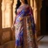 WMS Roman Silk Tranding Ajarakh Printed Mirror Work Saree